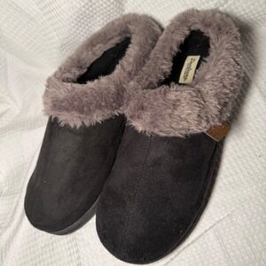 Dearfoams Mens Cozy Comfort Faux Fur Clog Slippers Black Grey Size Large 11-12